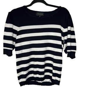 Premise short sleeve striped navy and white blouse top